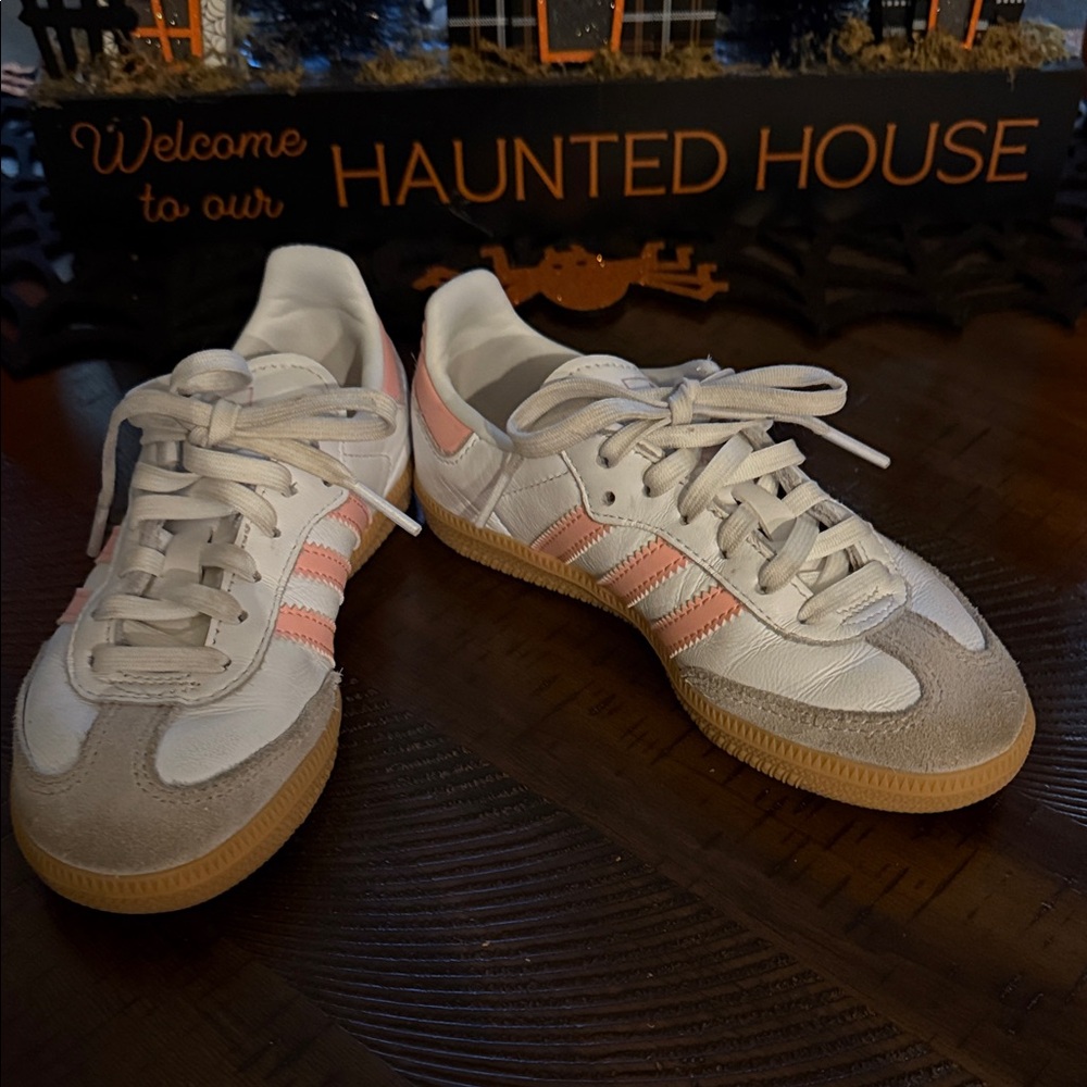 adidas Kids Sneakers in White, Pink, and Tan